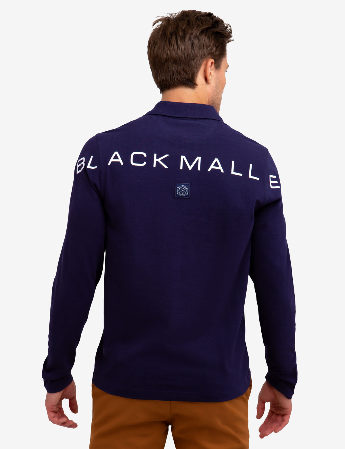 Men's Solid Pique Long Sleeve Polo Shirt with Mallet Watermark