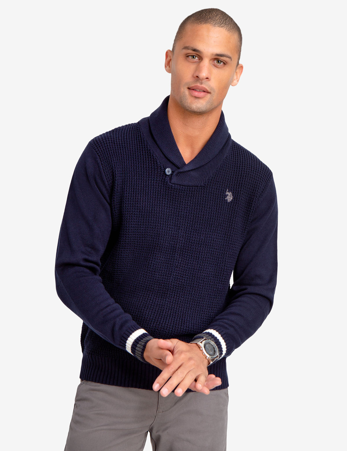 Men's Shawl Collar Sweater - Solid Color Knit Pullover