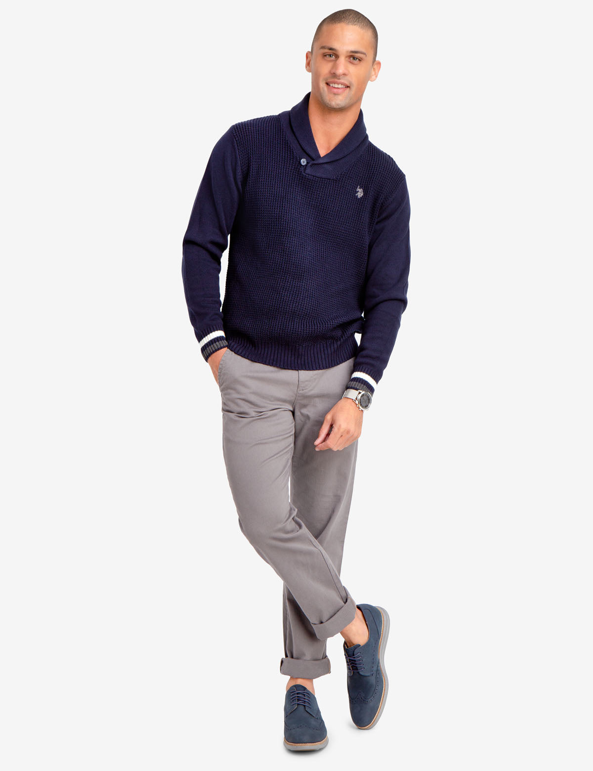 Men's Shawl Collar Sweater - Solid Color Knit Pullover