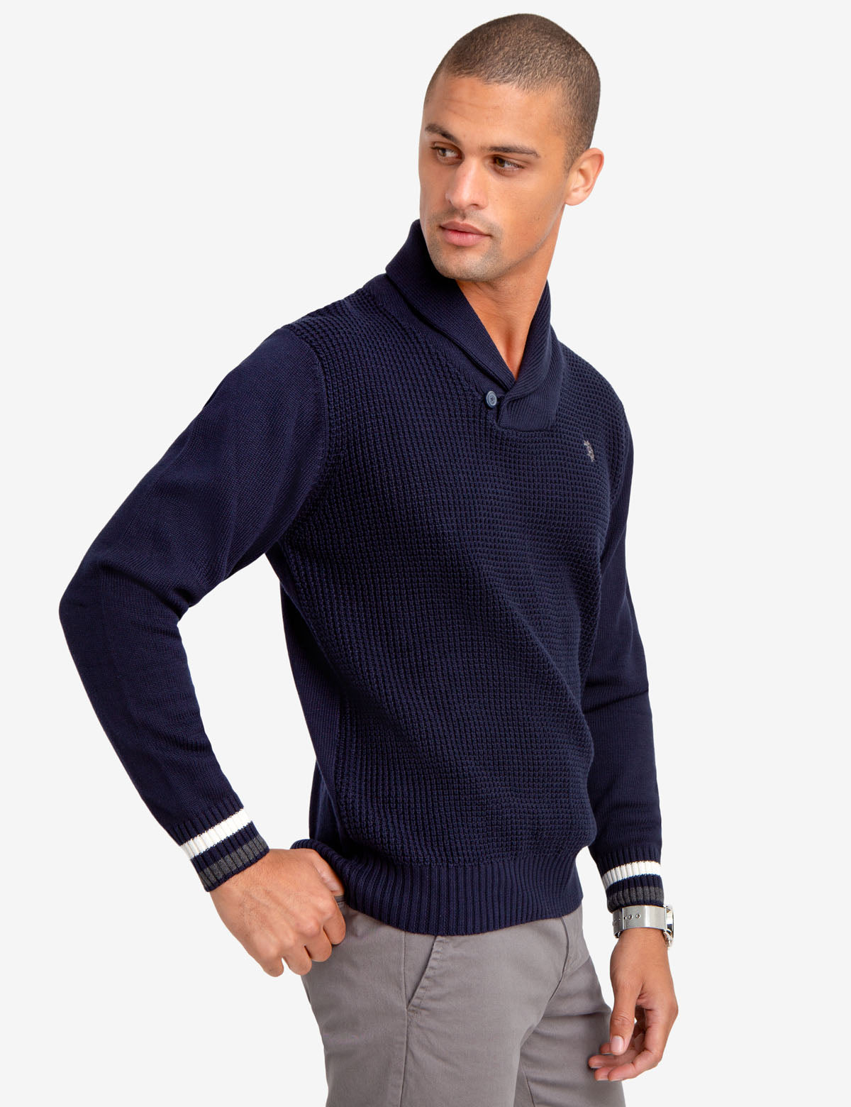 Men's Shawl Collar Sweater - Solid Color Knit Pullover