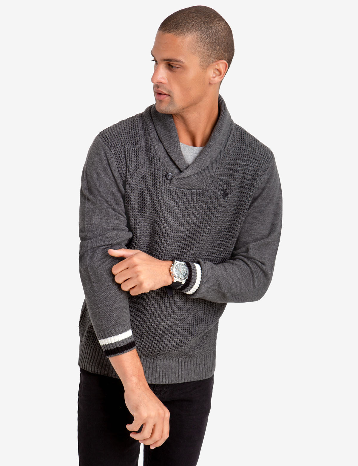 Men's Shawl Collar Sweater - Solid Color Knit Pullover