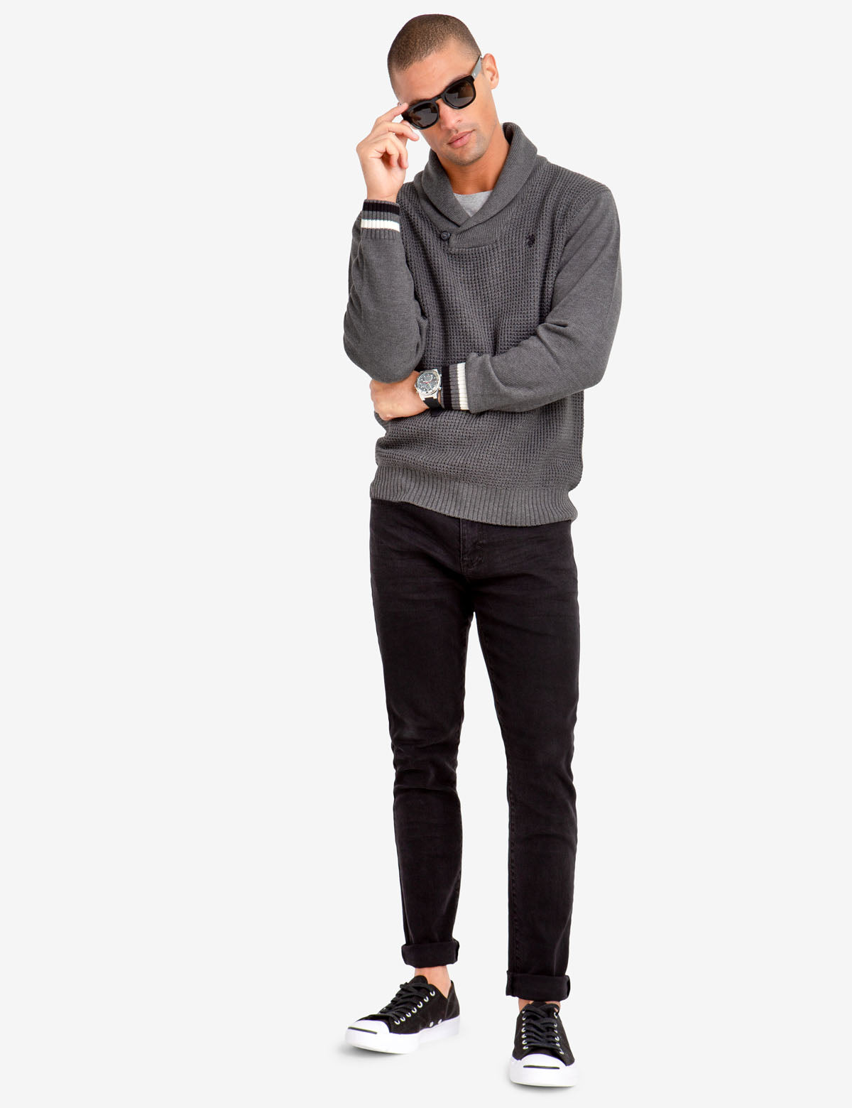 Men's Shawl Collar Sweater - Solid Color Knit Pullover