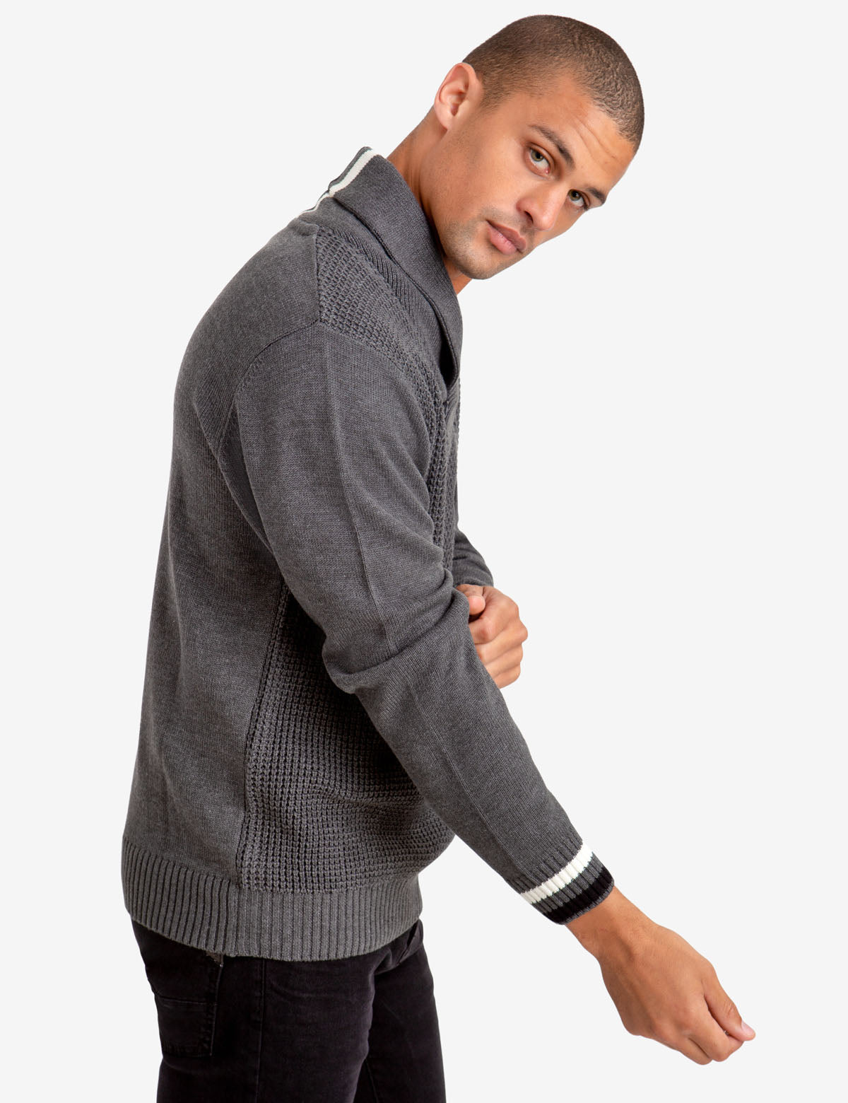 Men's Shawl Collar Sweater - Solid Color Knit Pullover