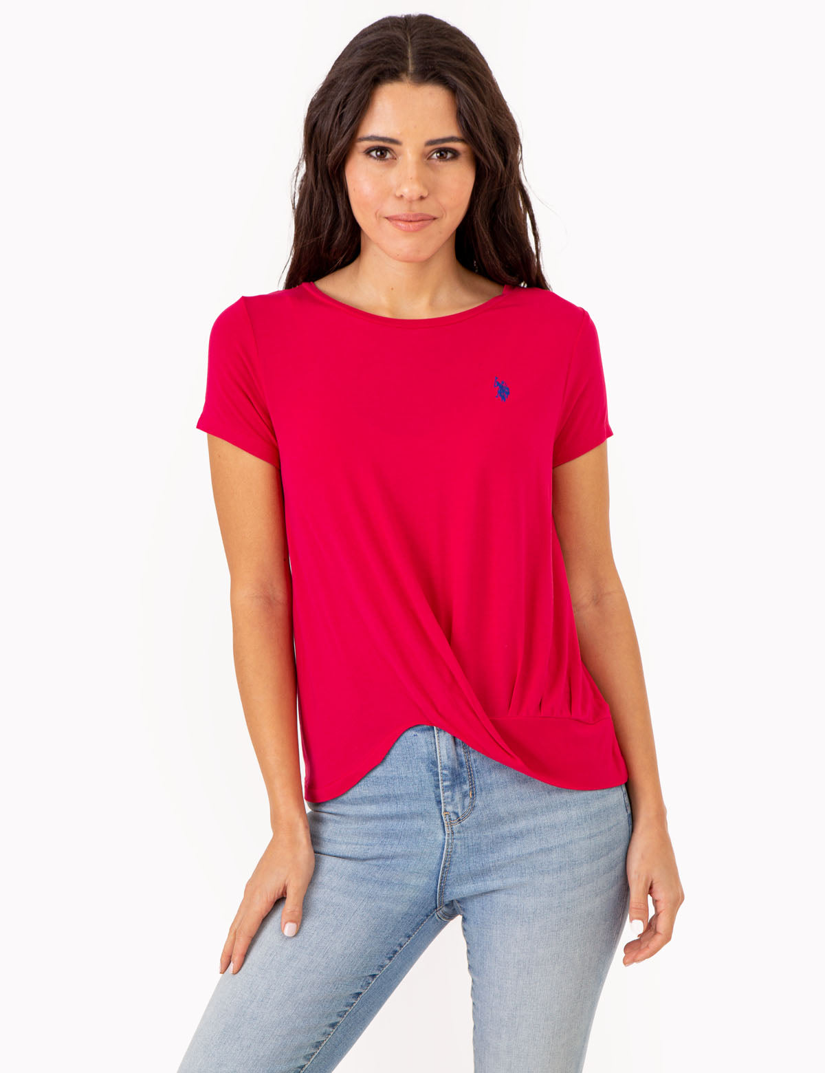 Twist Front Short Sleeve Top – Solid Color Women's Tee