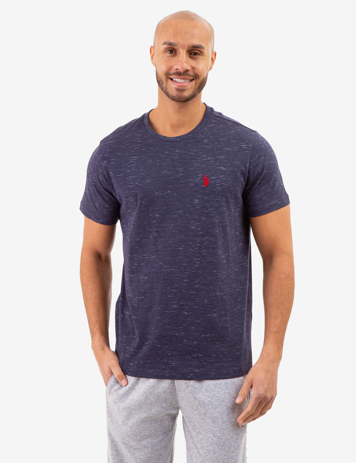 Space Dye Cotton Crew Neck T-Shirt with Embroidered Logo