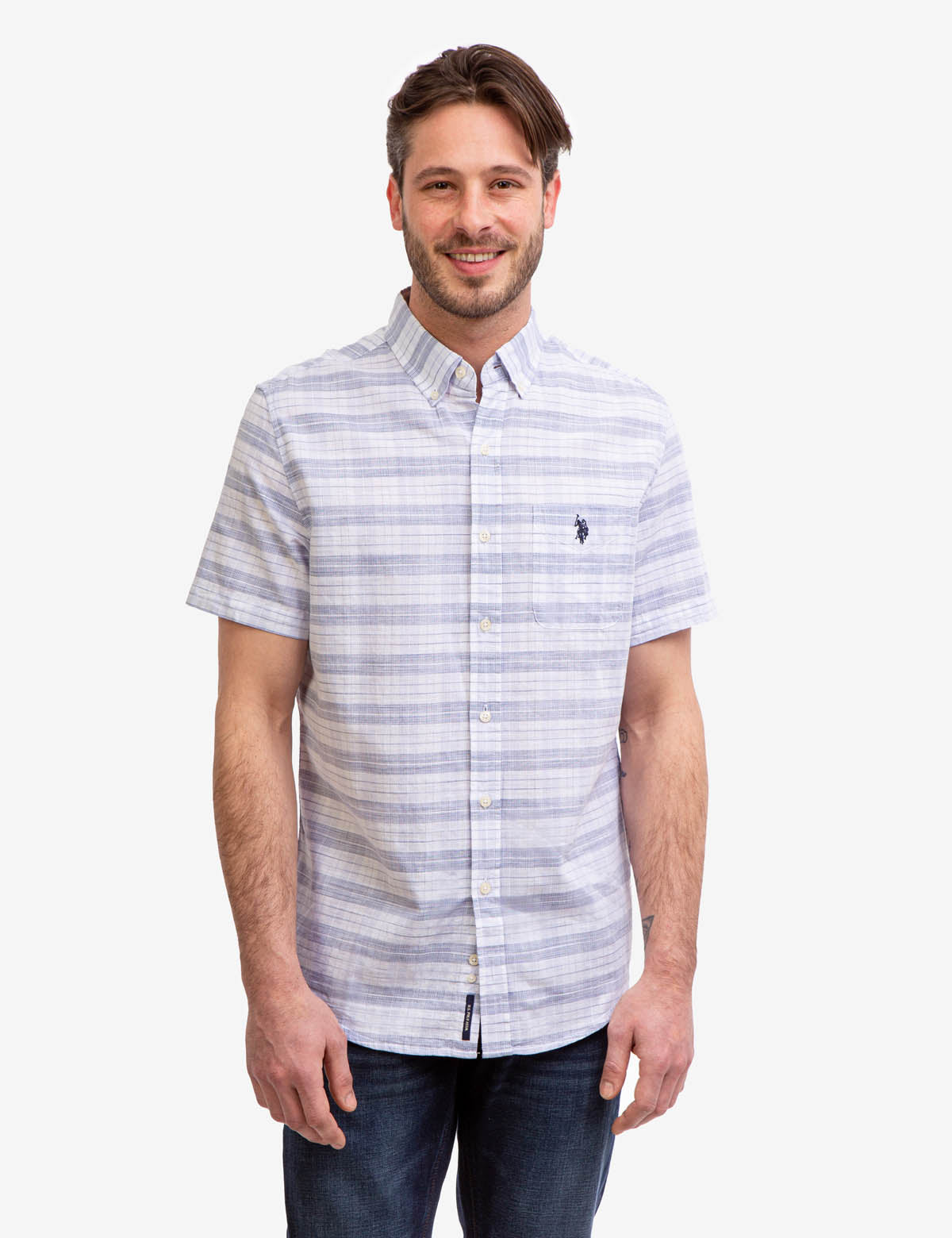 U.S. Polo Assn. Space Dye Dobby Plaid Short Sleeve Shirt