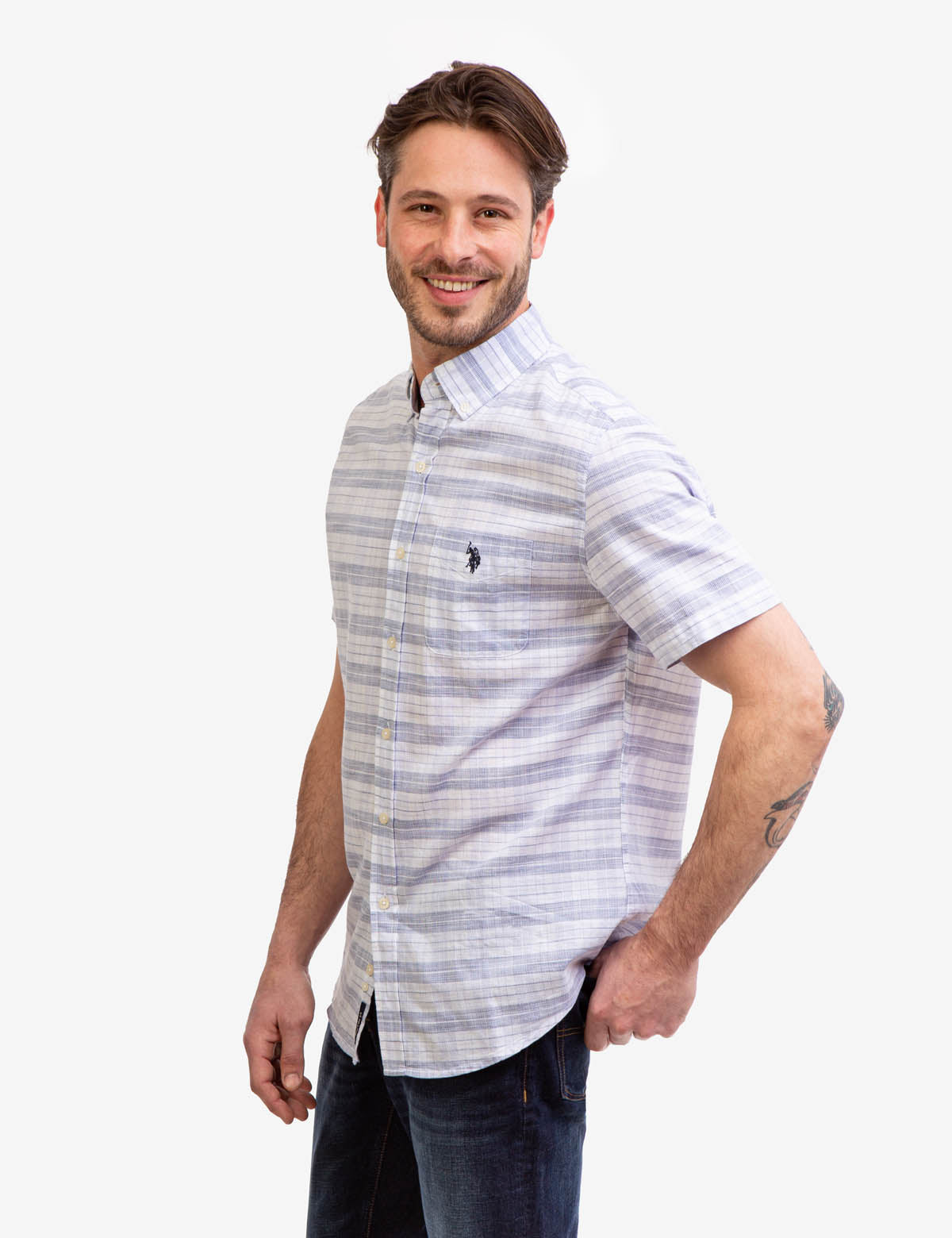 U.S. Polo Assn. Space Dye Dobby Plaid Short Sleeve Shirt