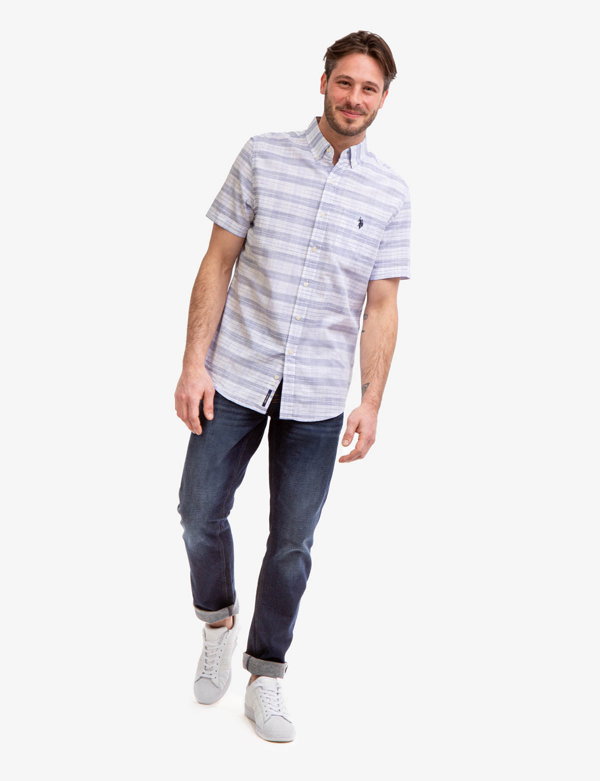 U.S. Polo Assn. Space Dye Dobby Plaid Short Sleeve Shirt