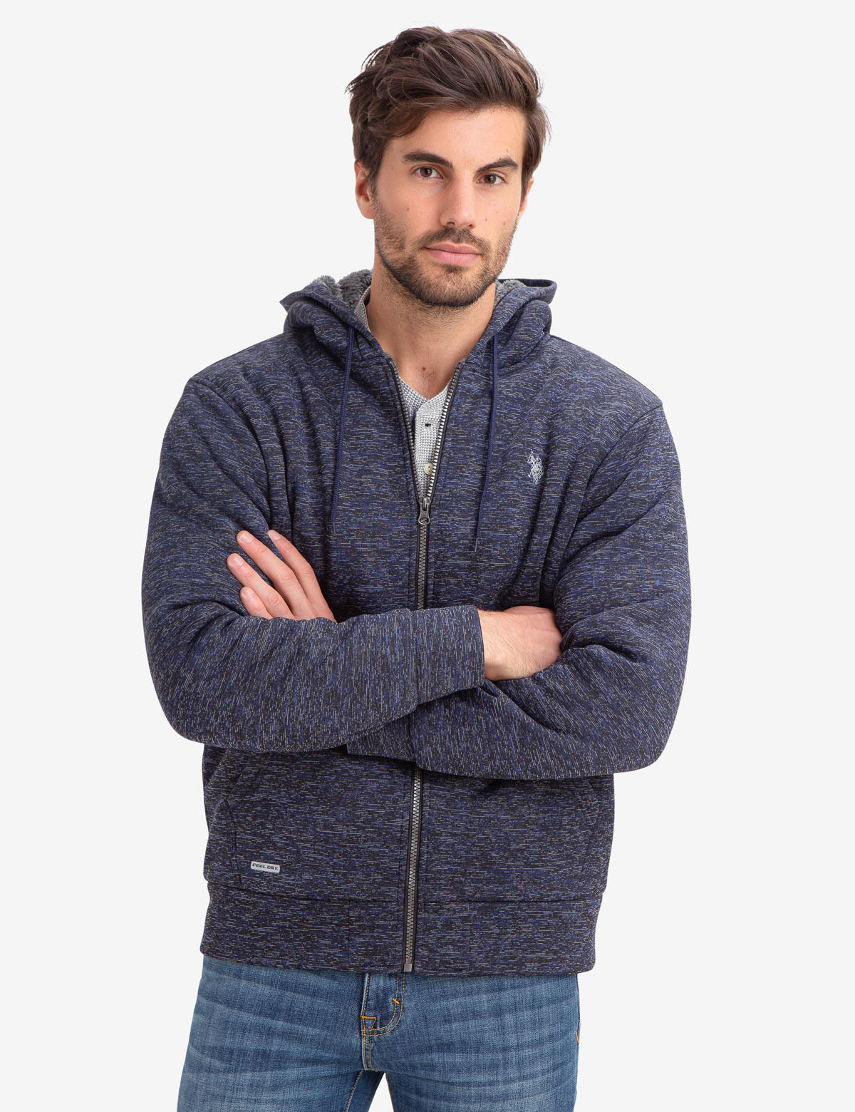 Faux Sherpa Lined Hoodie with Space Dye Design