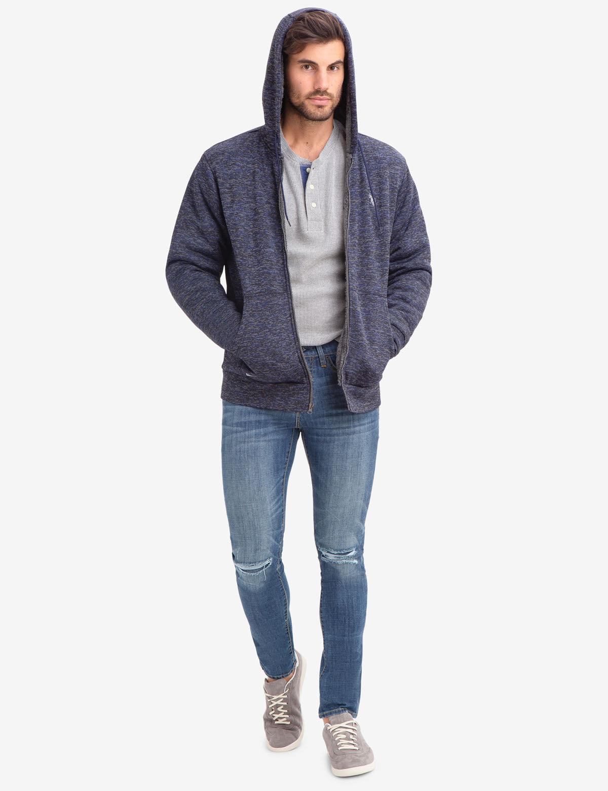 Faux Sherpa Lined Hoodie with Space Dye Design