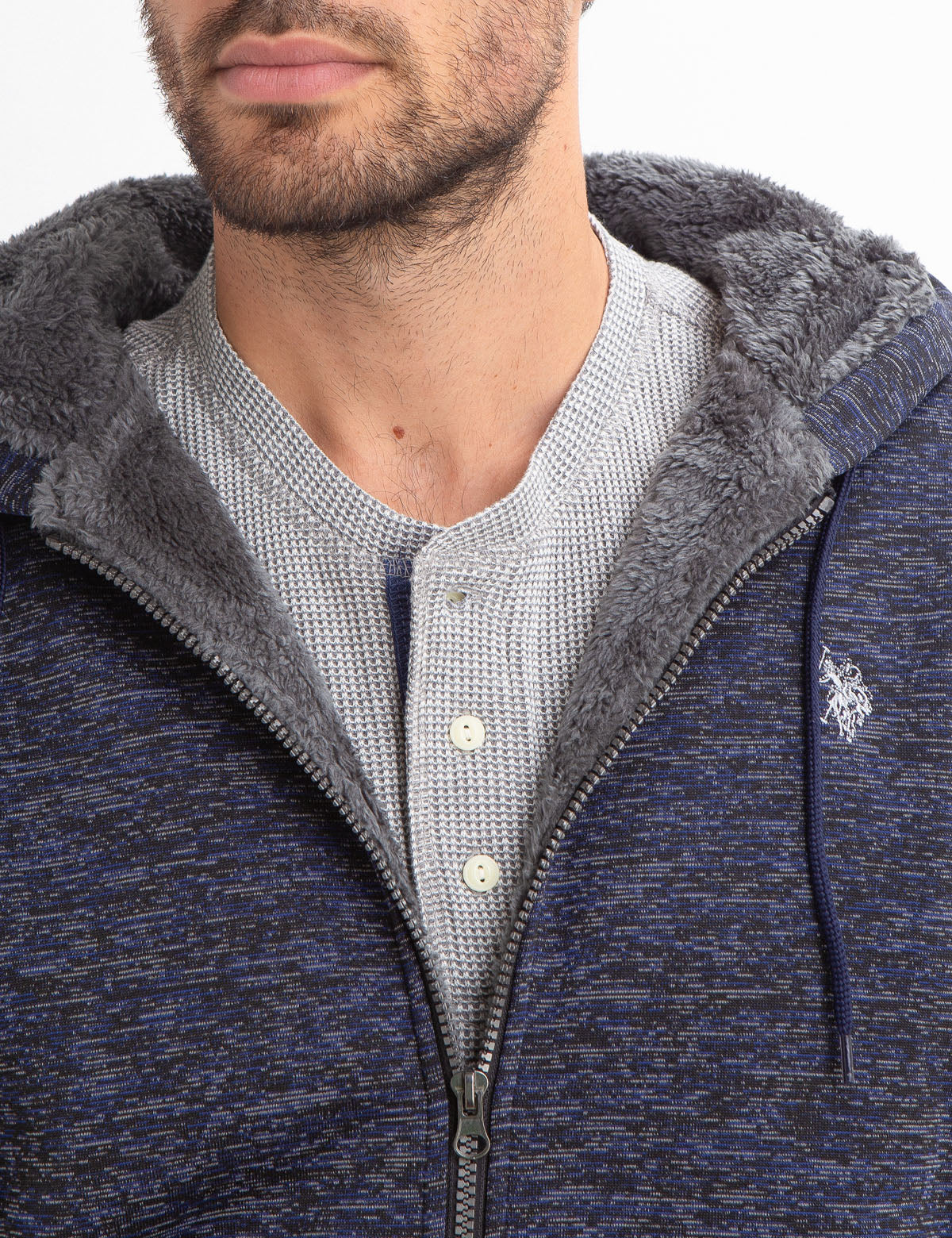 Faux Sherpa Lined Hoodie with Space Dye Design