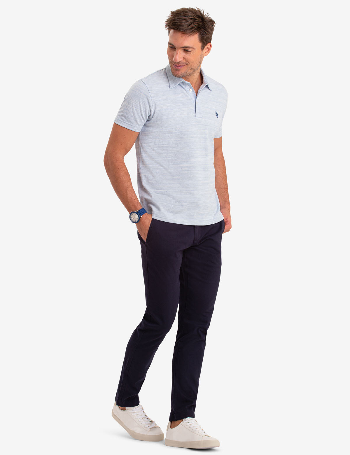 Space Dye Cotton Polo Shirt with Ribbed Cuffs