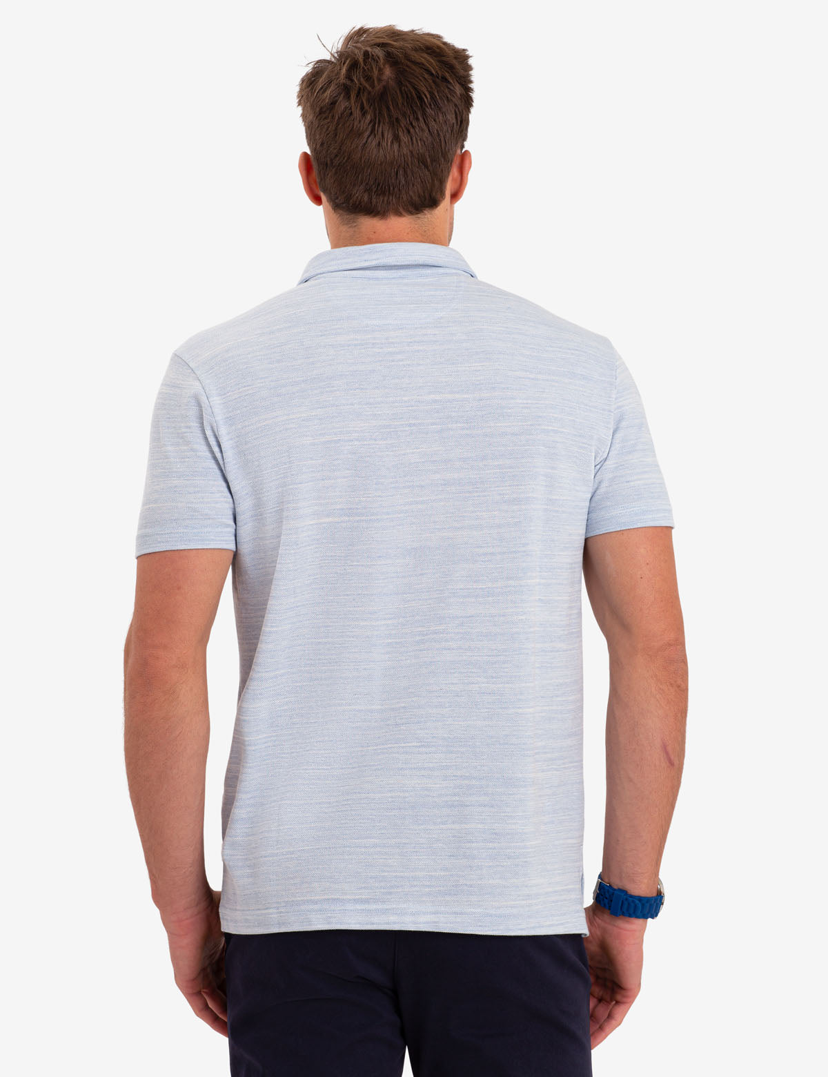 Space Dye Cotton Polo Shirt with Ribbed Cuffs