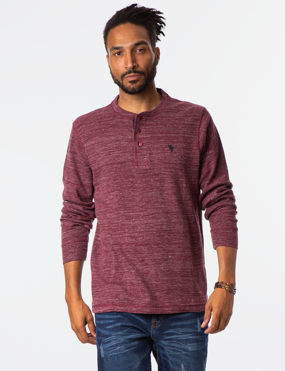 Space Dye Cotton Thermal Henley Shirt – Vented Hems