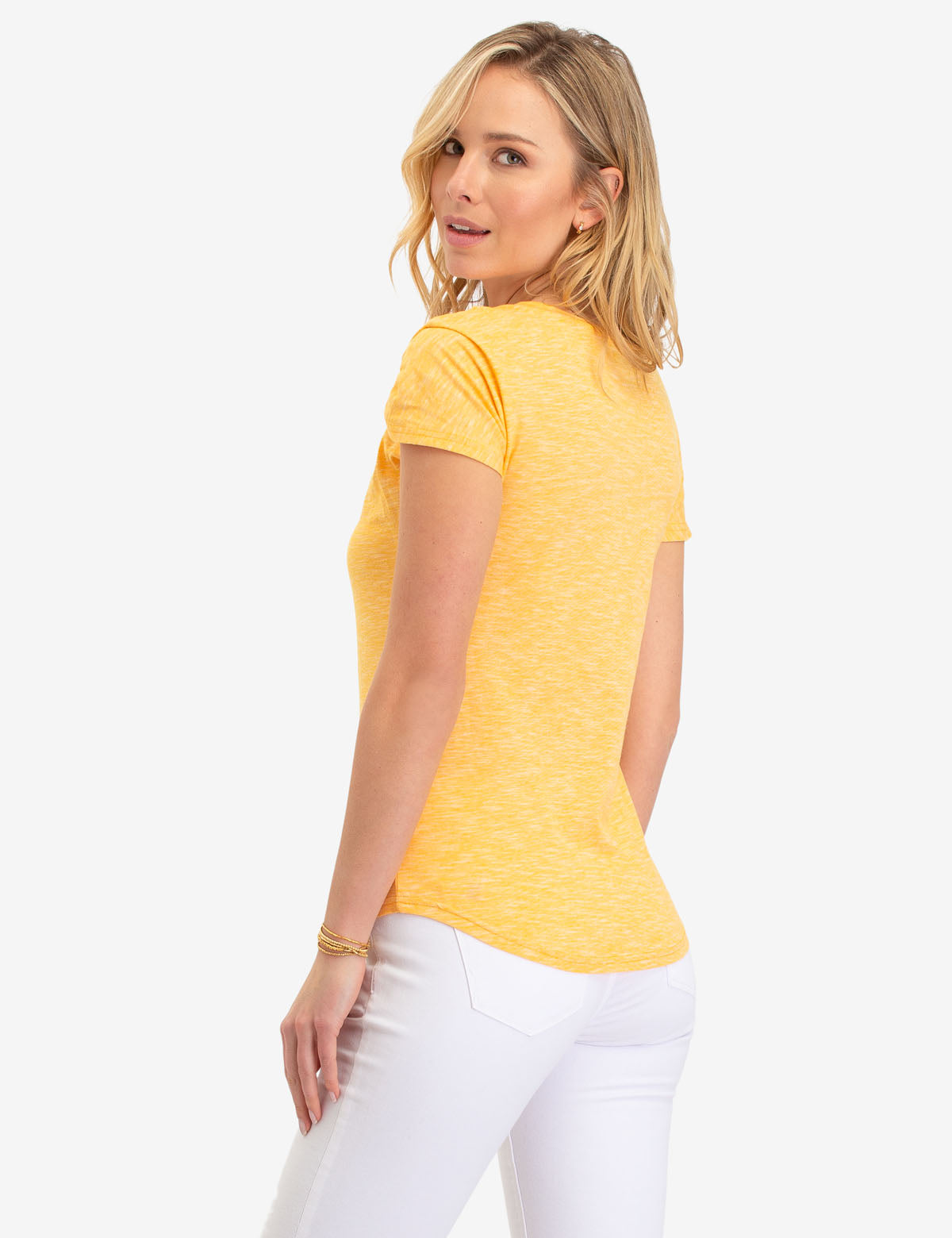 USPA Space Dye Tie Sleeve Top with Asymmetrical Neckline