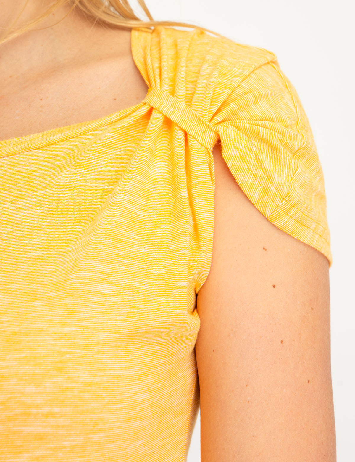 USPA Space Dye Tie Sleeve Top with Asymmetrical Neckline