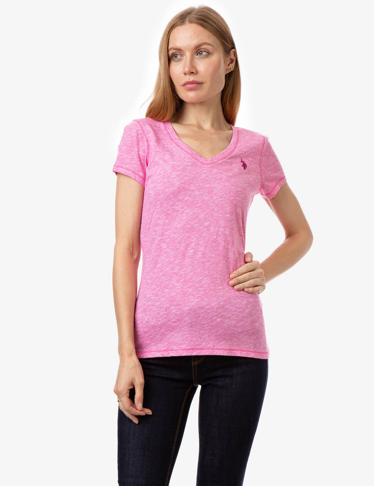 Space Dye V-Neck Cotton T-Shirt for Women