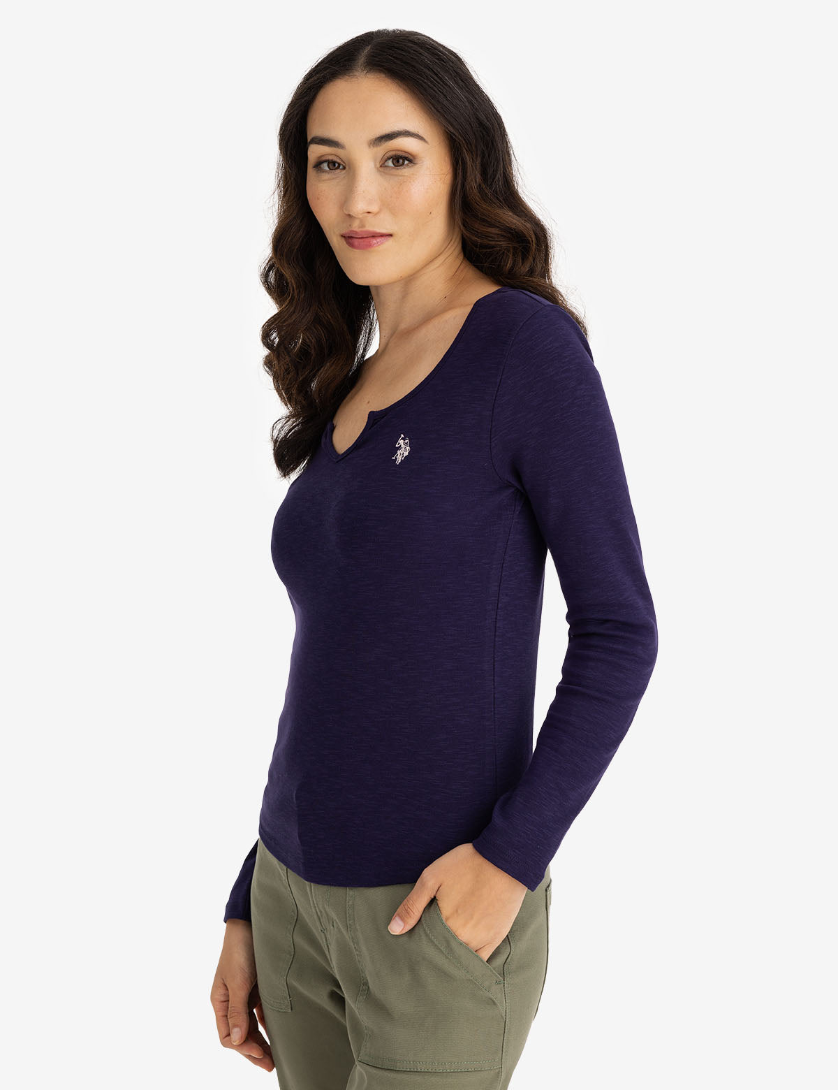 Notch Neck Long Sleeve T-Shirt for Men & Women