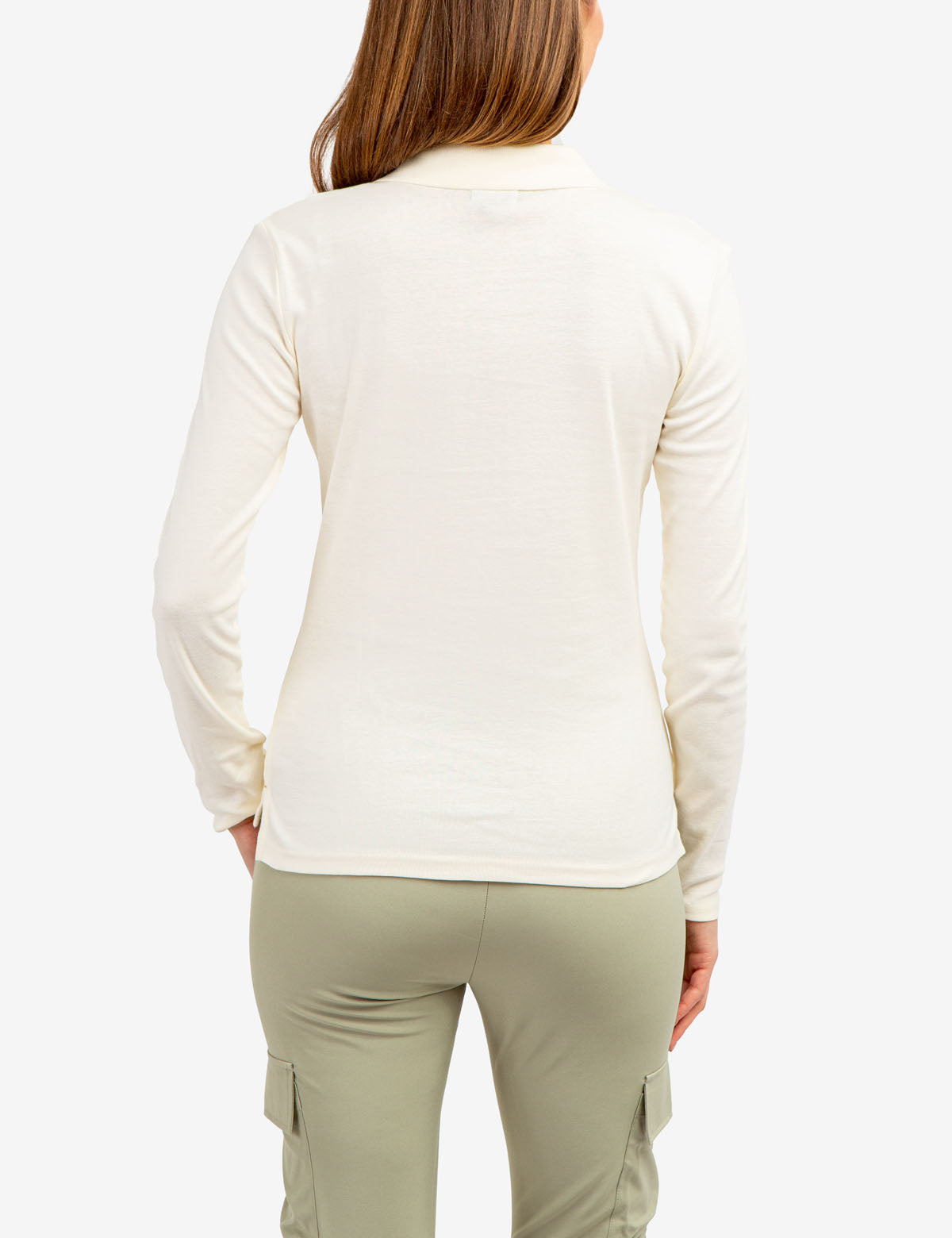 Ribbed Split Neck Long Sleeve Polo Shirt