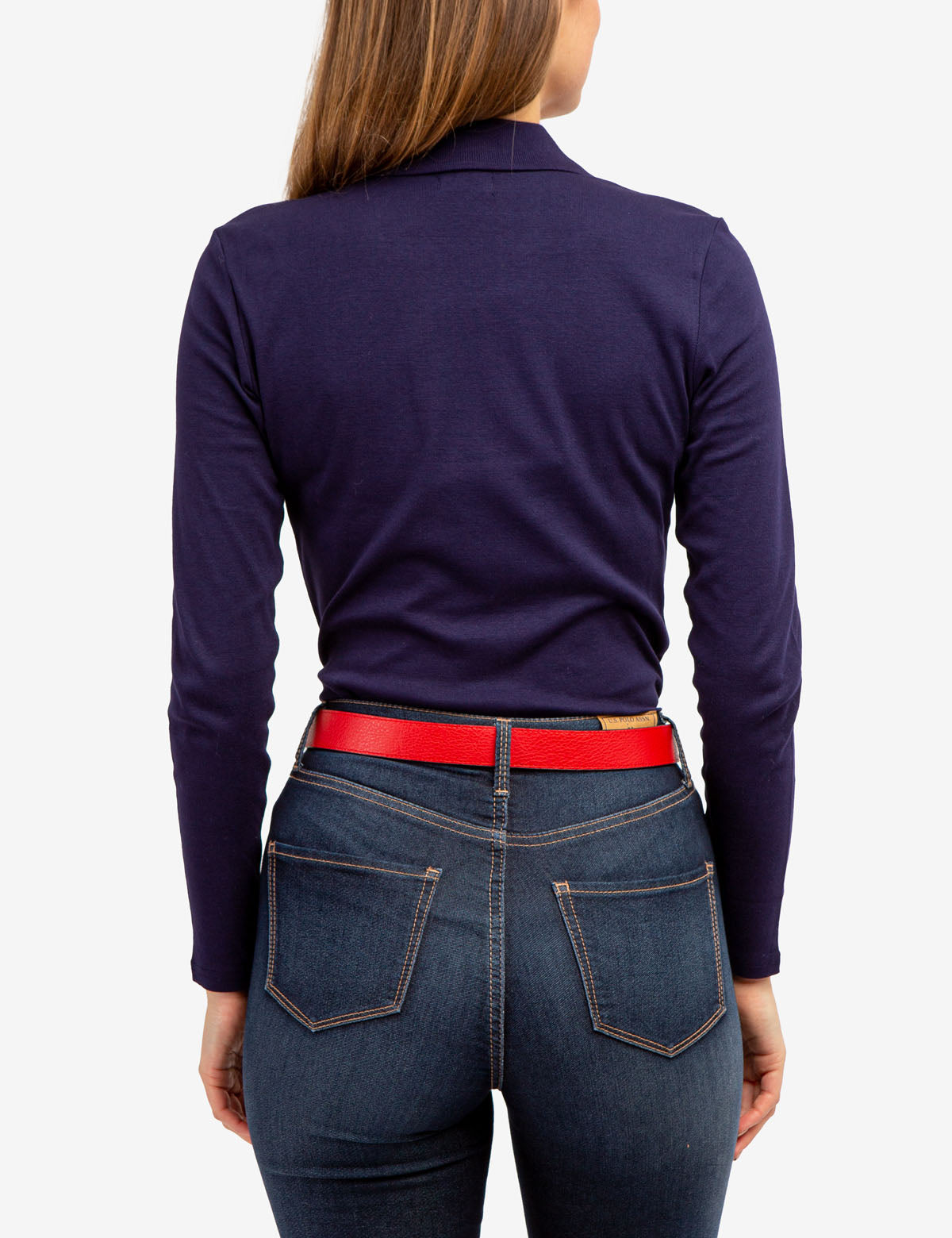 Ribbed Split Neck Long Sleeve Polo Shirt