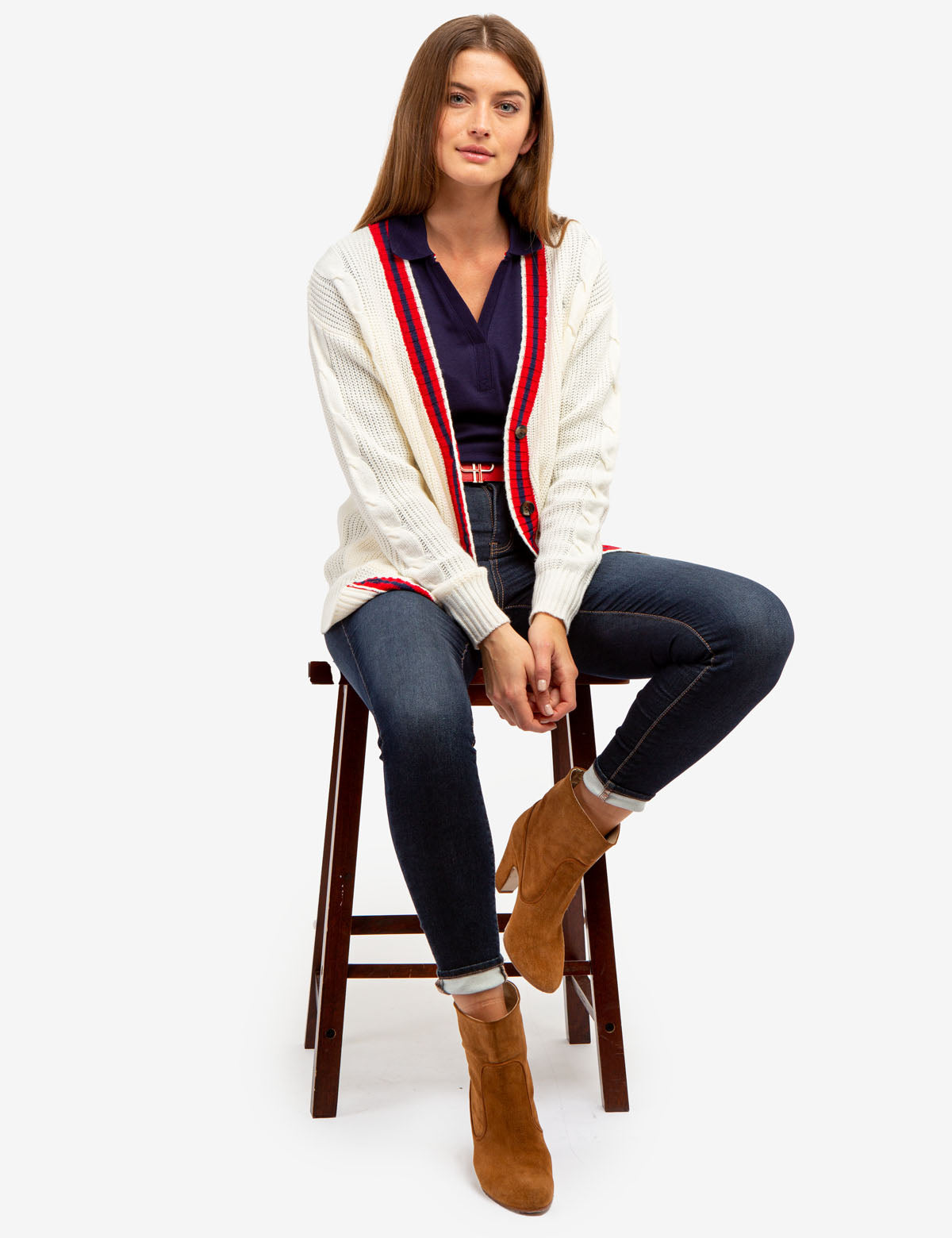 Ribbed Split Neck Long Sleeve Polo Shirt