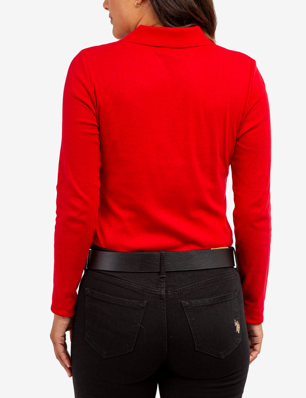 Ribbed Split Neck Long Sleeve Polo Shirt