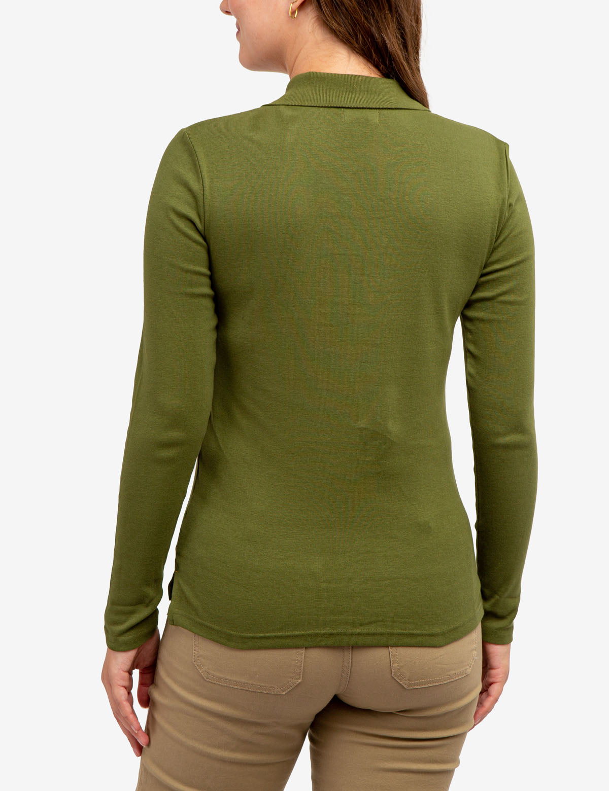 Ribbed Split Neck Long Sleeve Polo Shirt
