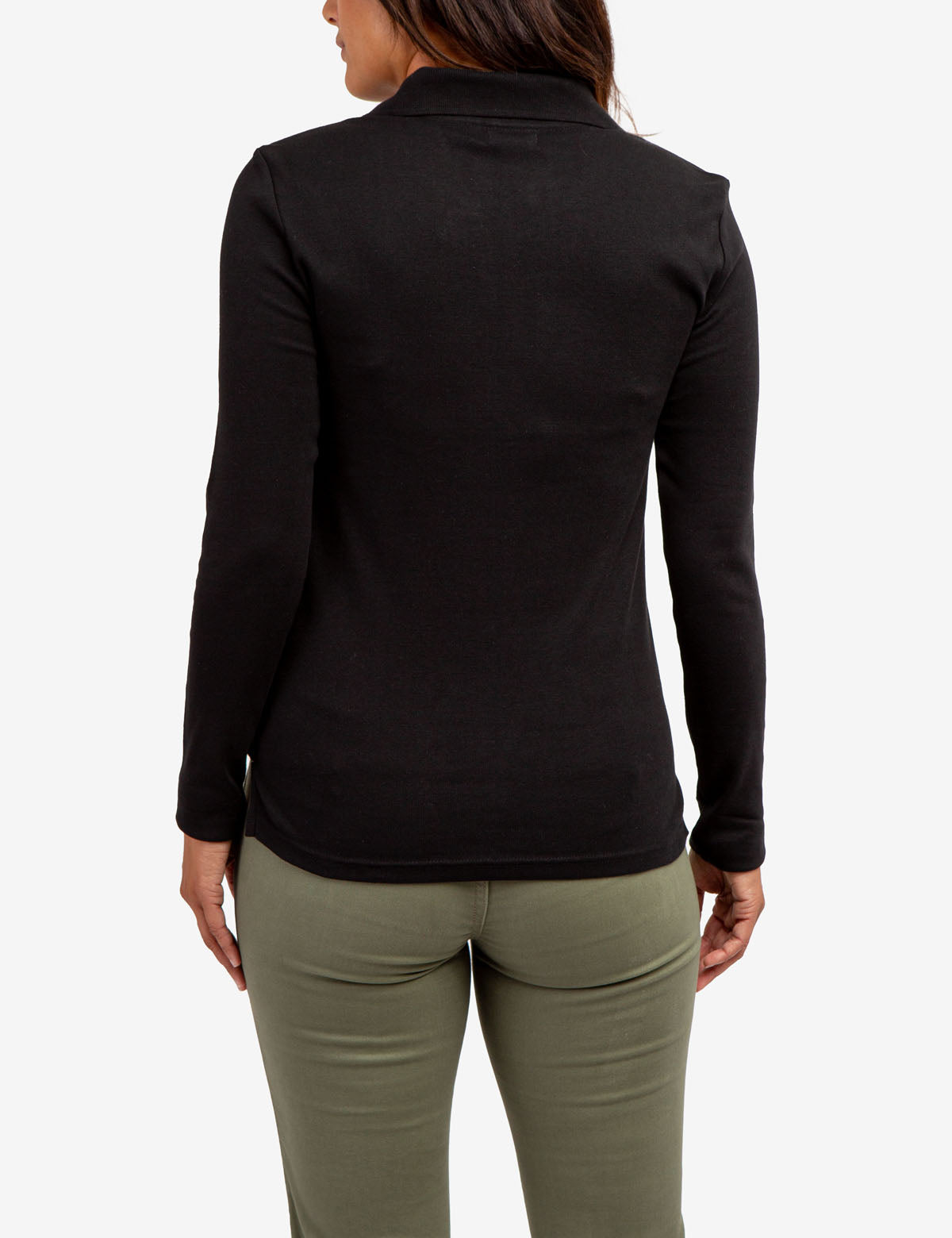 Ribbed Split Neck Long Sleeve Polo Shirt