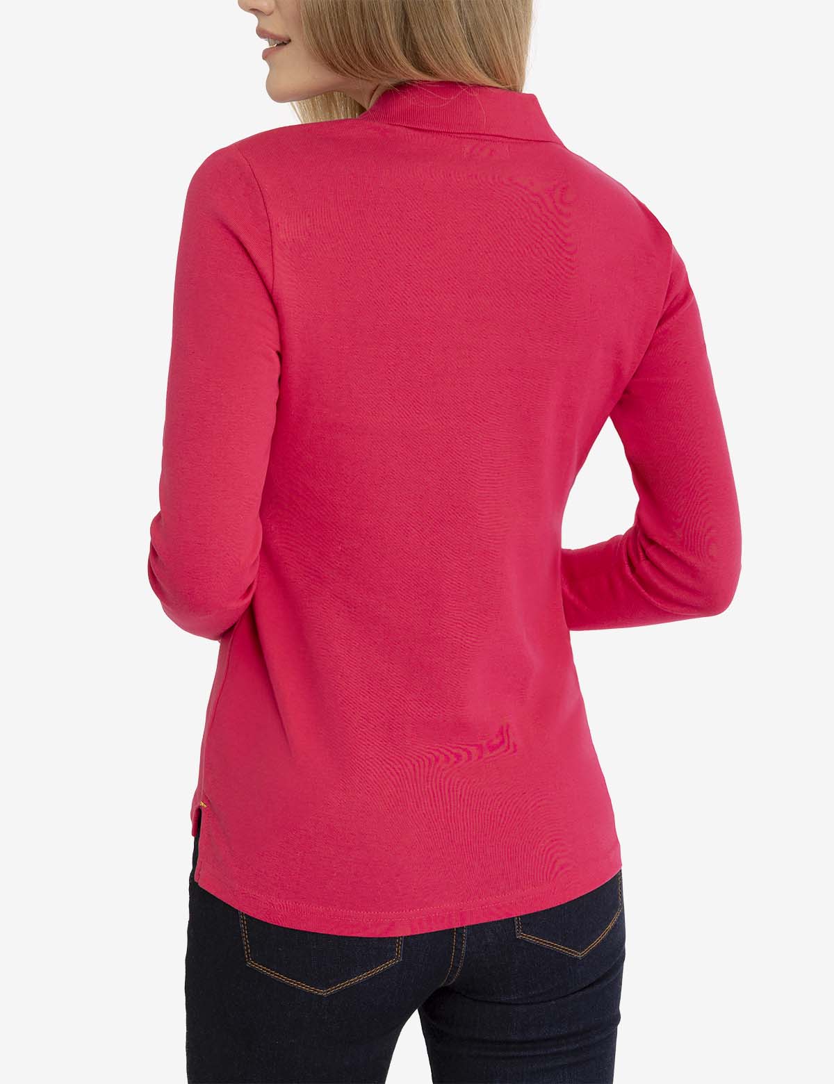 Ribbed Split Neck Long Sleeve Polo Shirt