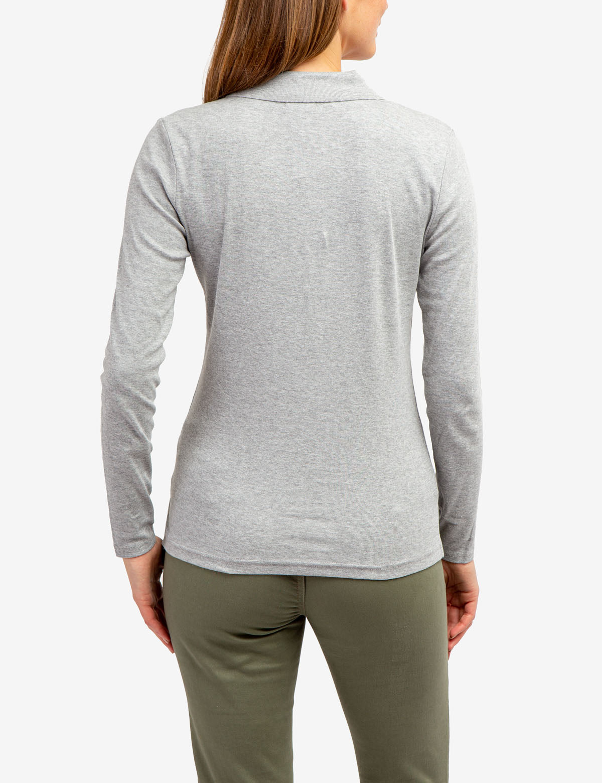 Ribbed Split Neck Long Sleeve Polo Shirt