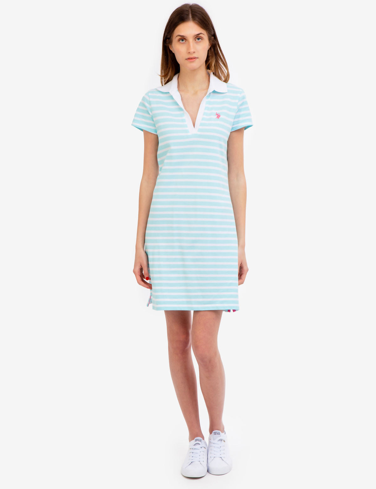Striped Split Neck Polo Dress - Casual Summer Style