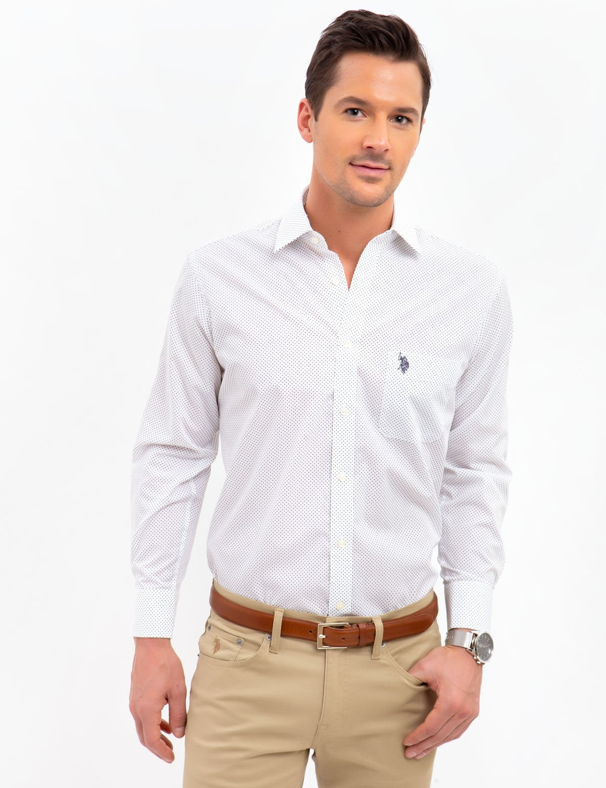 Men's Spread Collar Dot Dress Shirt - Classic Fit Cotton Polyester
