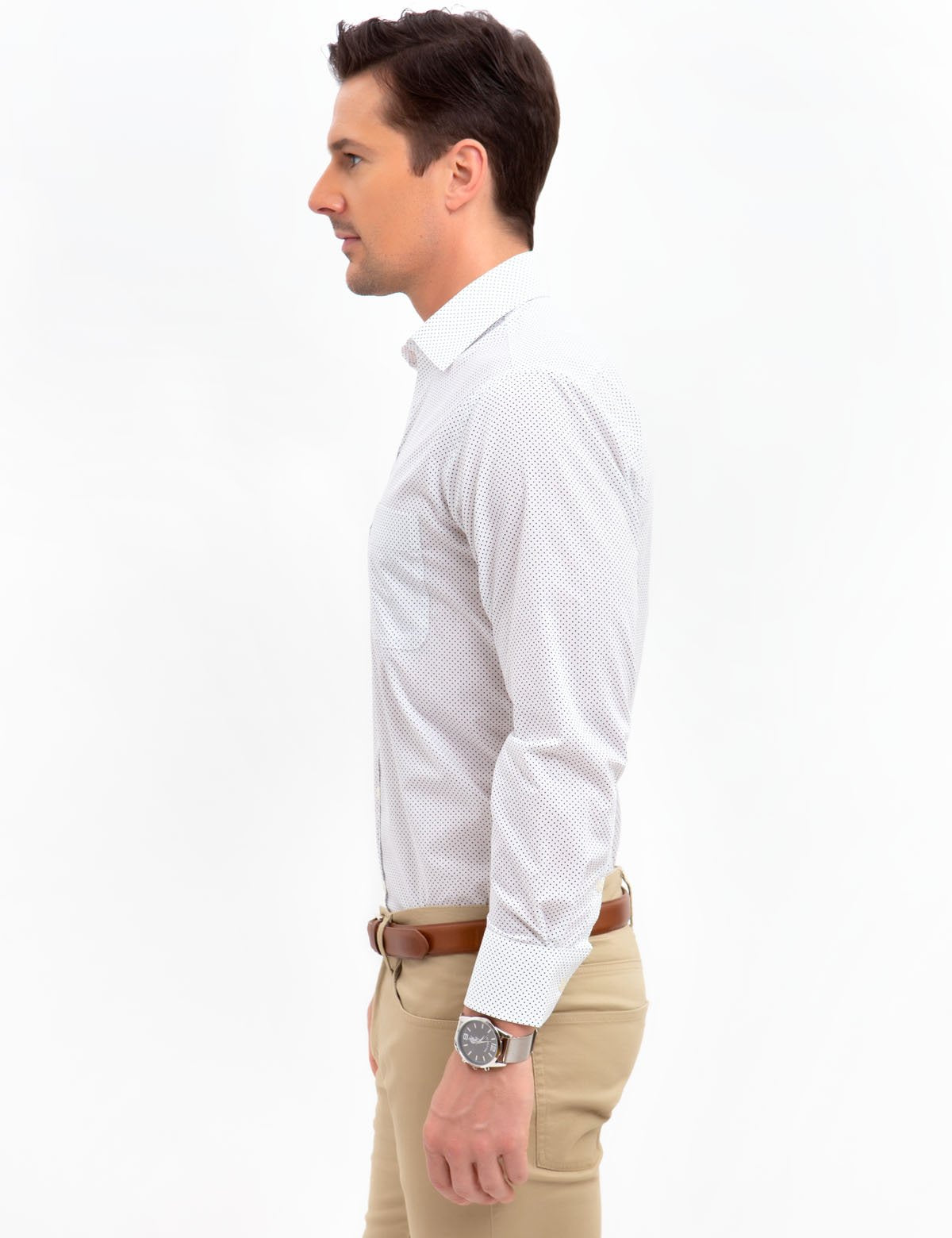 Men's Spread Collar Dot Dress Shirt - Classic Fit Cotton Polyester