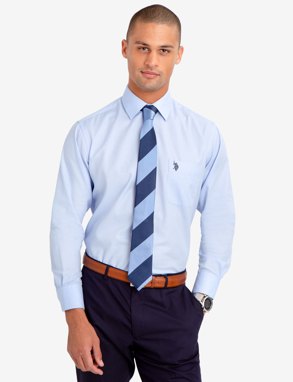 Men's Spread Collar Herringbone Dress Shirt - Cotton Blend