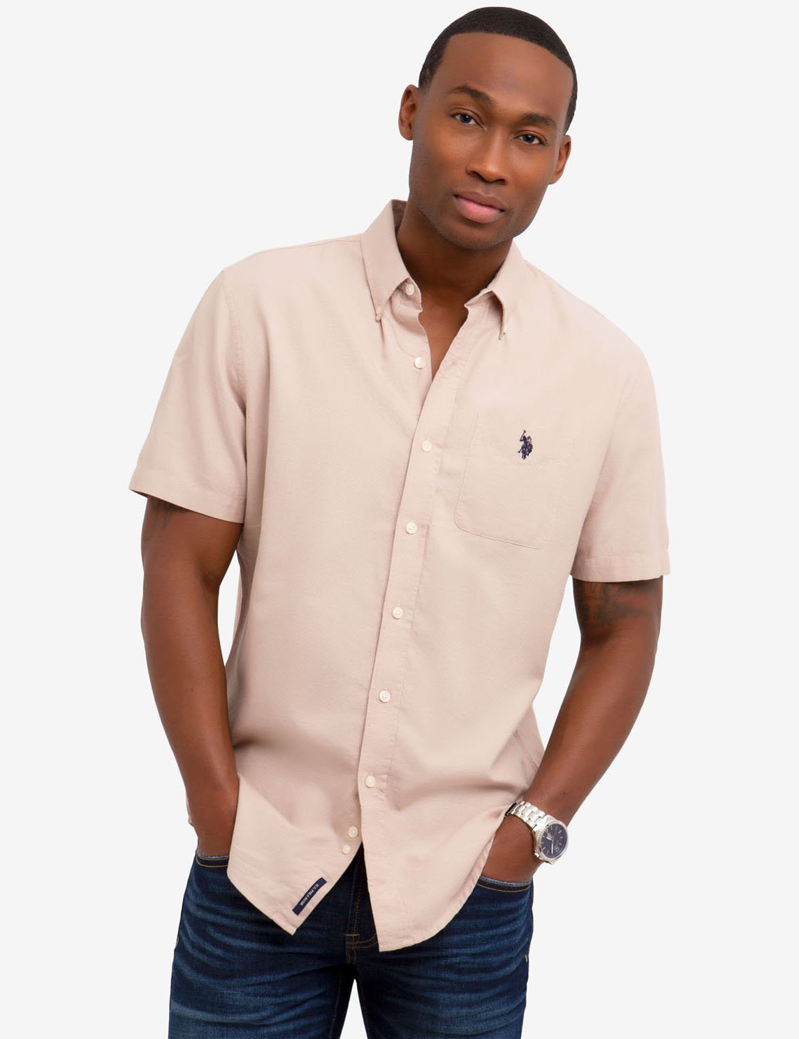 Square Weave Long Sleeve Shirt with Logo Pocket