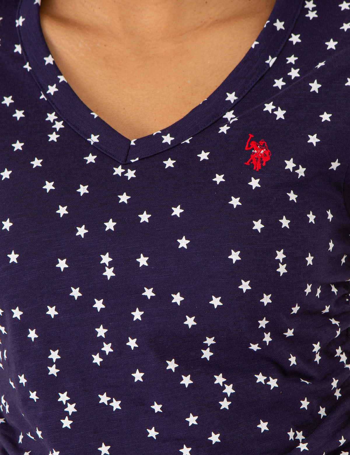 Star Print Ruched V-Neck T-Shirt for Women