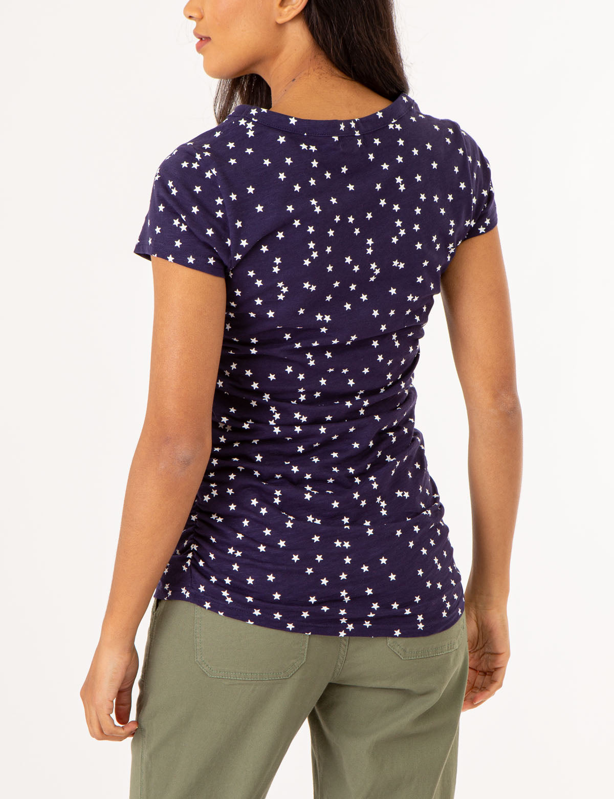 Star Print Ruched V-Neck T-Shirt for Women