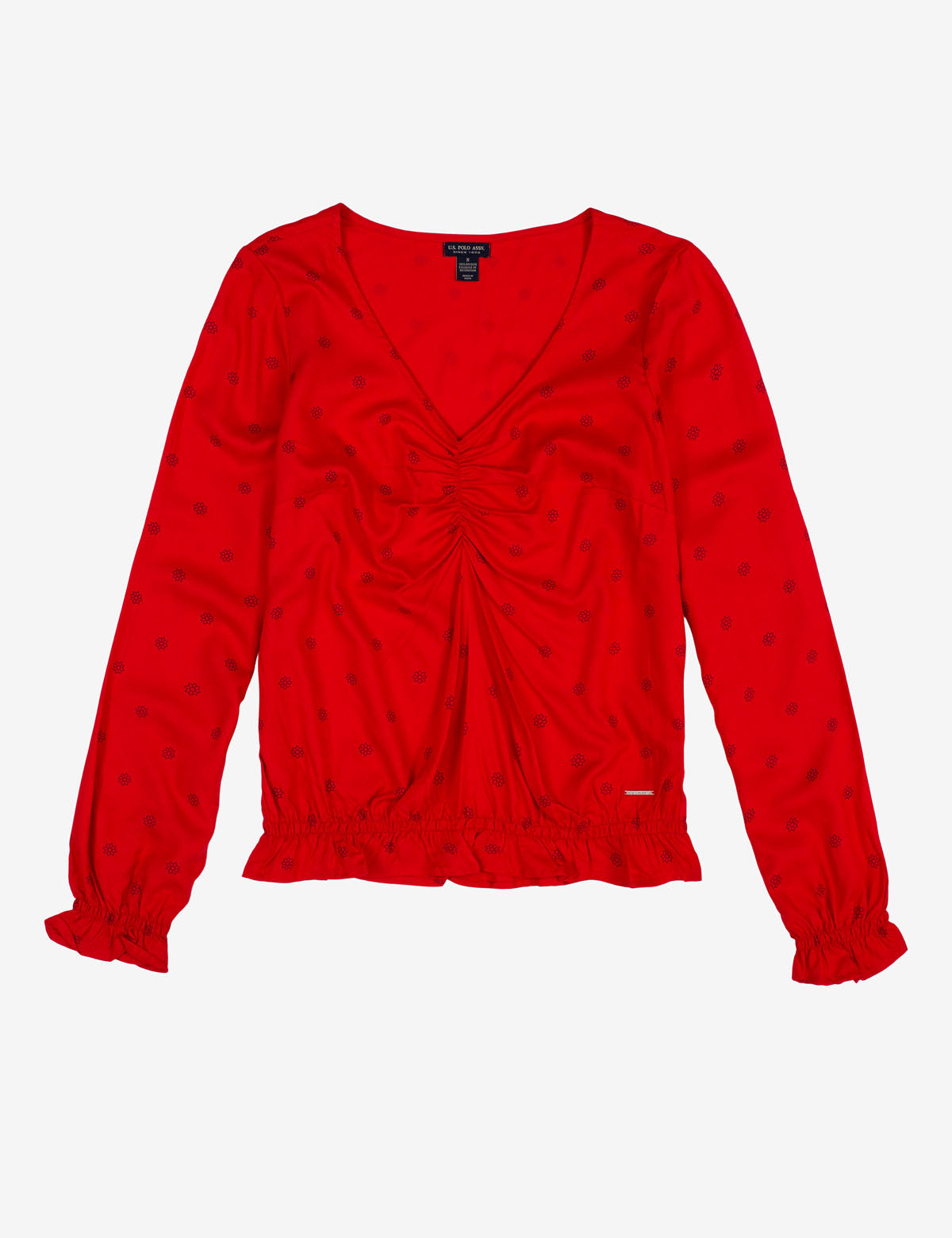 Star Print Ruffle Sleeve Blouse - V-Neck Long Sleeve Top