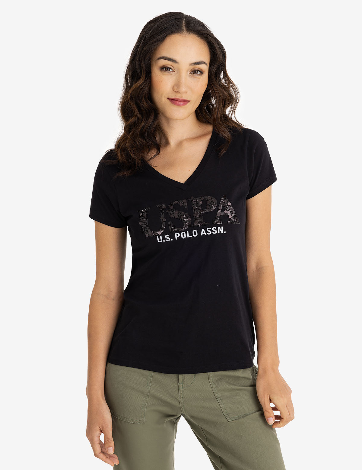 Sparkle V-Neck Sequin T-Shirt – Jersey Comfort Fit
