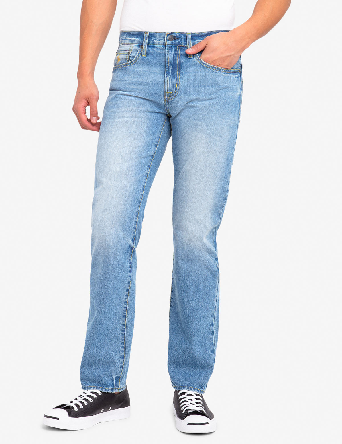 Men's Light Wash Straight Fit Jeans - 100% Cotton