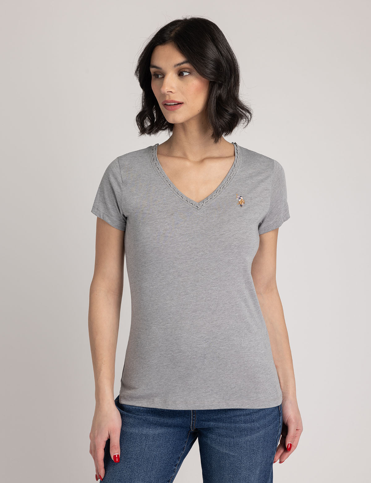Women's Scallop Trim V-Neck T-Shirt