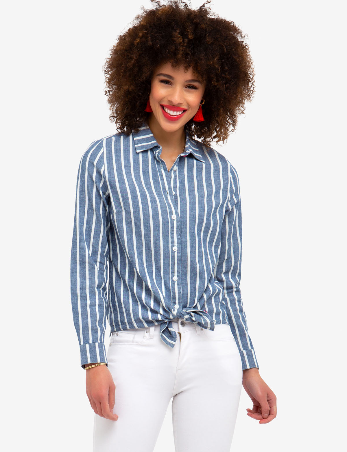 Women's Stretch Chambray Denim Shirt with Embroidered Logo
