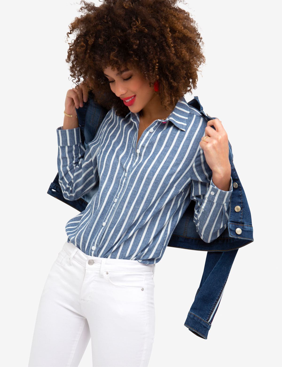 Women's Stretch Chambray Denim Shirt with Embroidered Logo