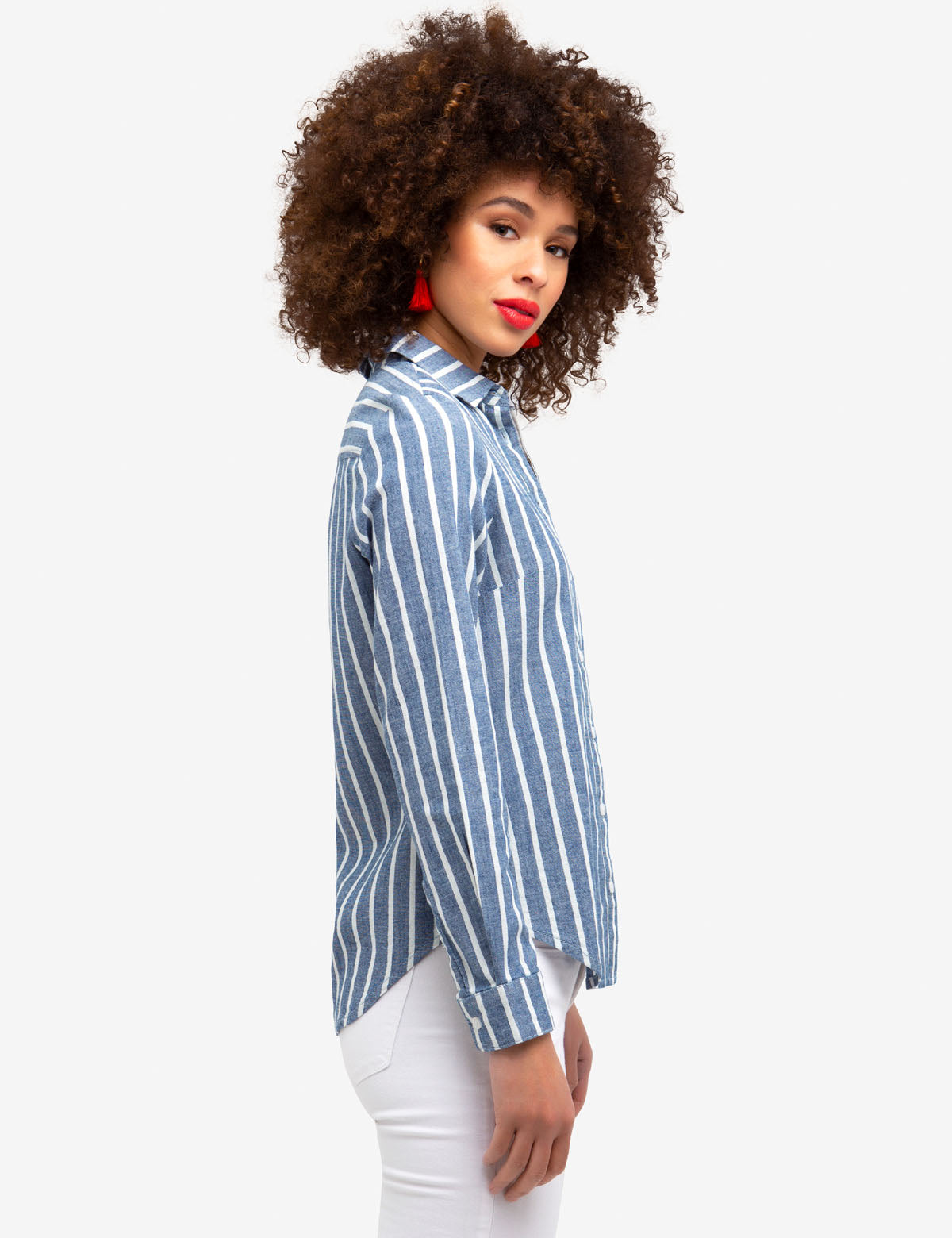 Women's Stretch Chambray Denim Shirt with Embroidered Logo