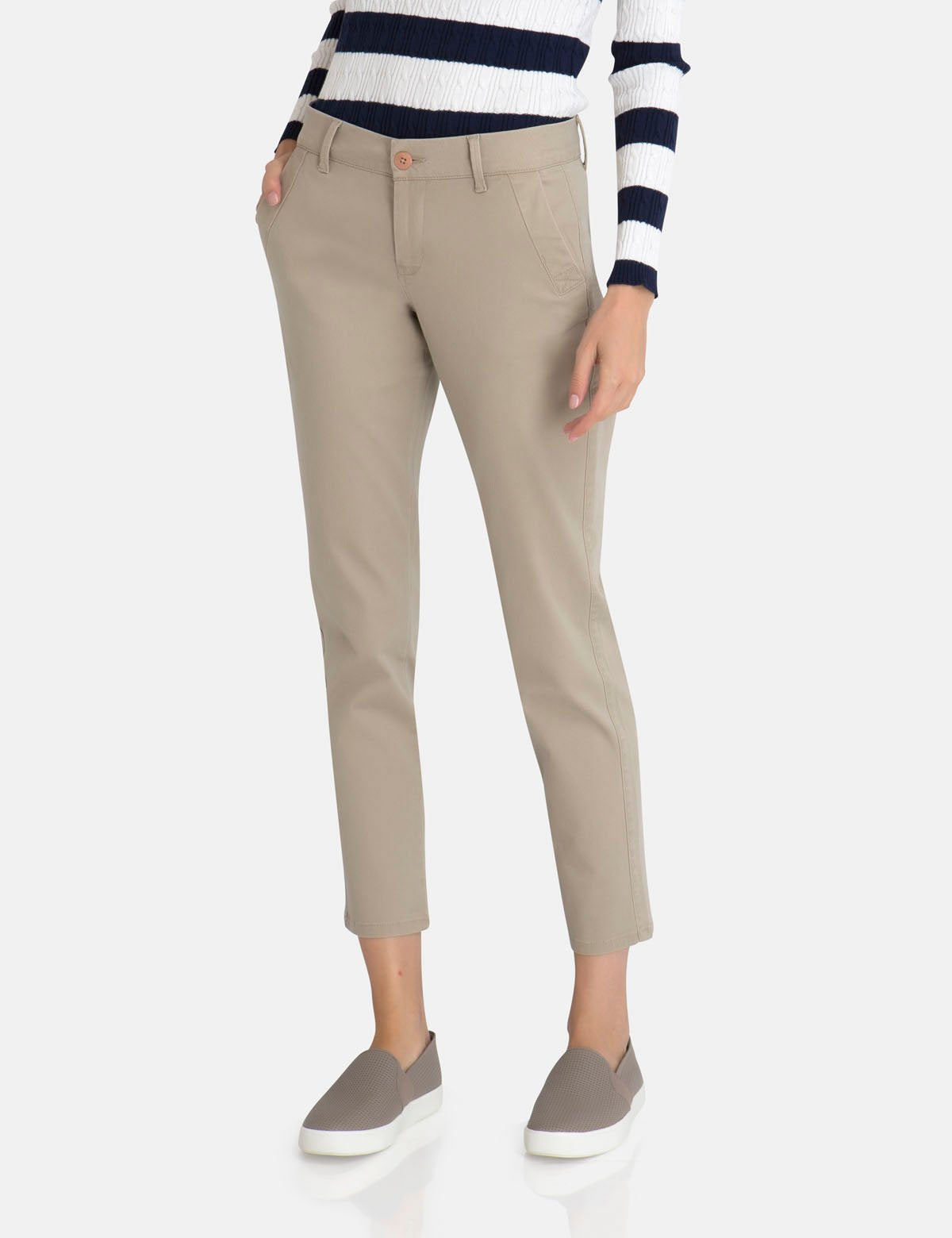 Stretch Jackson Chino Pants - Cropped Twill with Button Detail