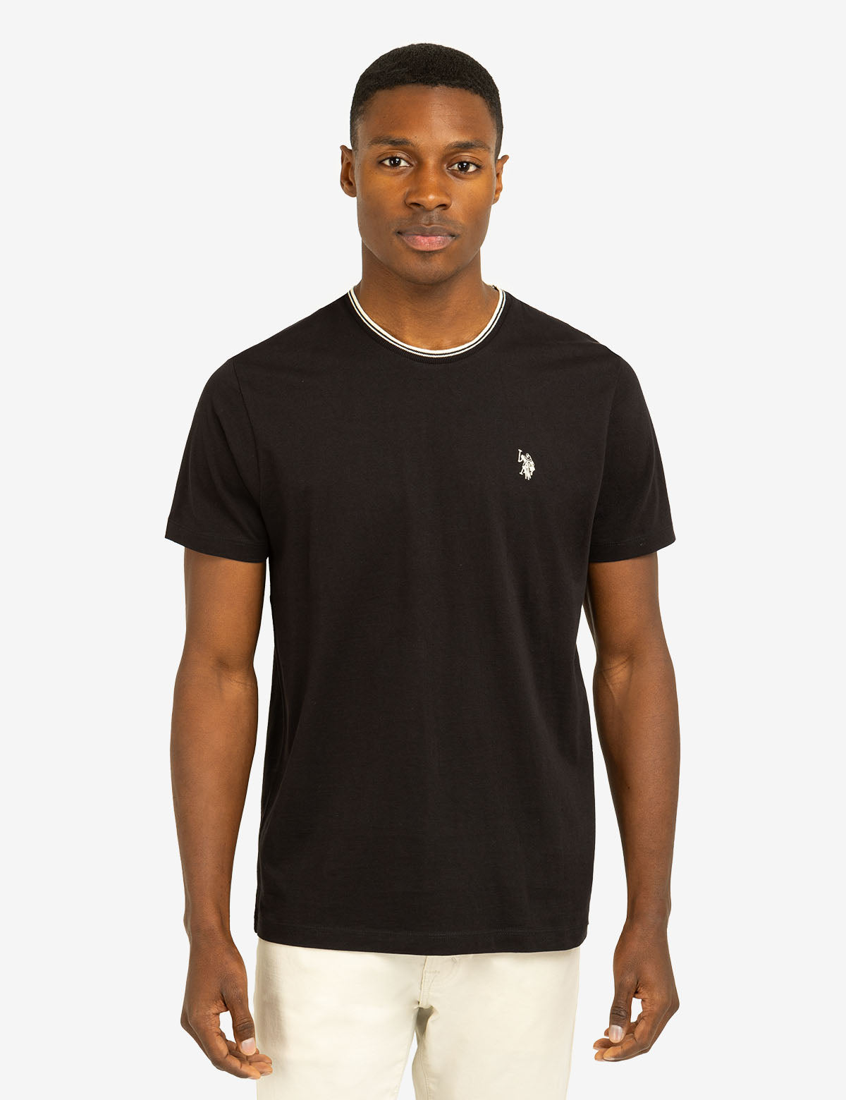 Men's Contrast Tipped Crew Neck T-Shirt with Embroidered Logo