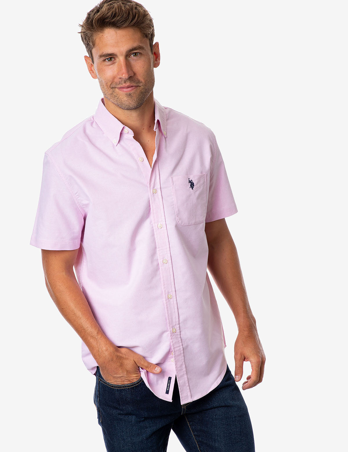Men's Stretch Oxford Shirt - Comfort Fit Short Sleeve Cotton Blend