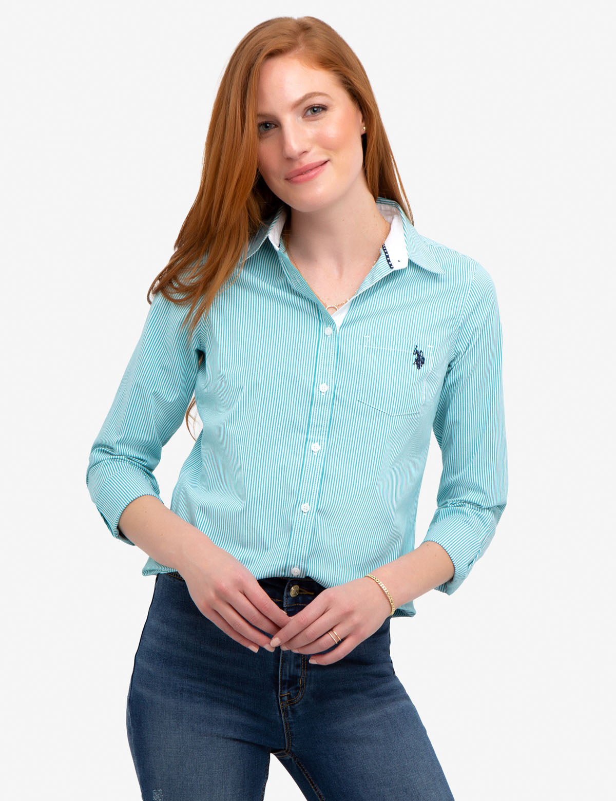 Stretch Cotton Poplin Shirt with Embroidered Logo