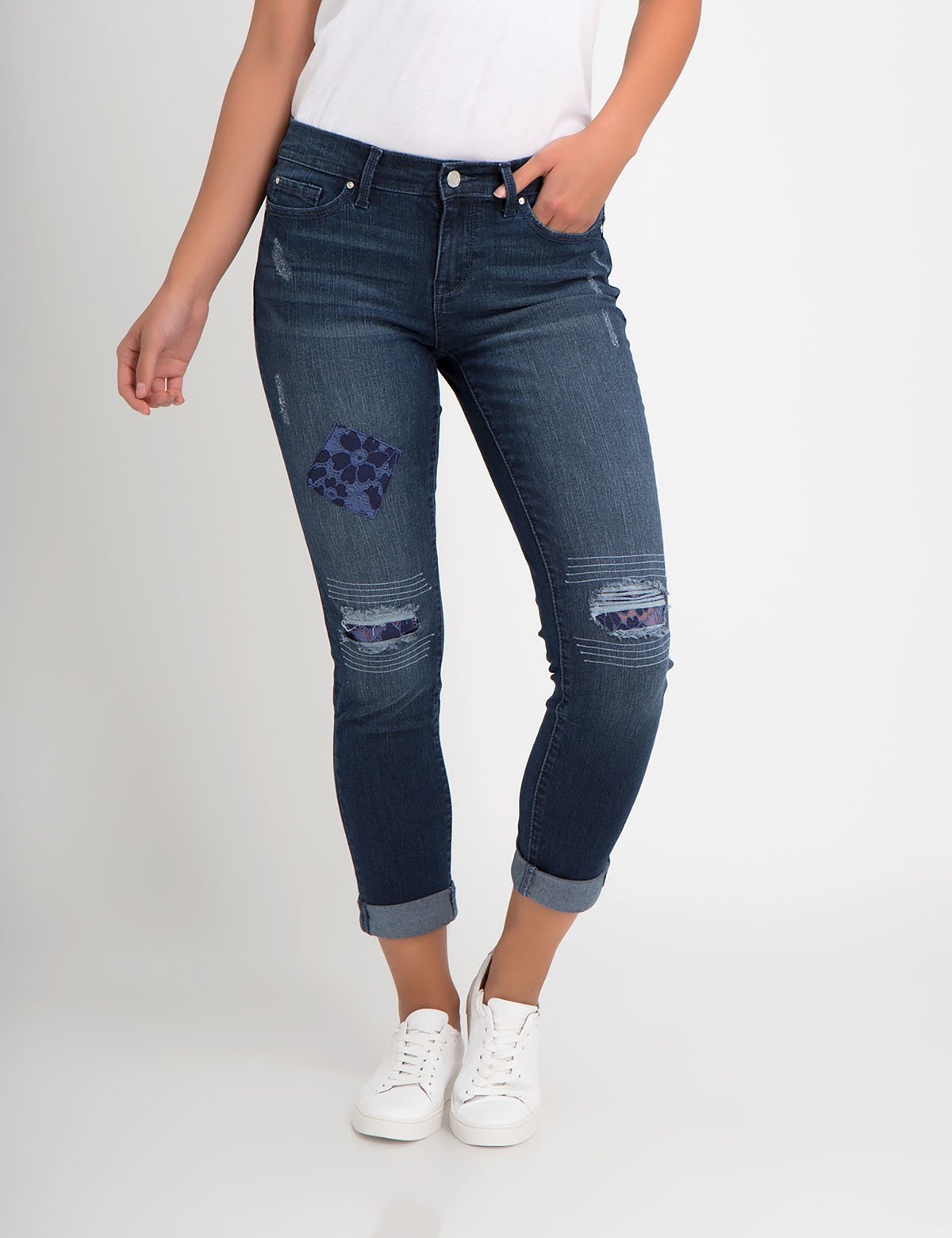 Stretch Relaxed Fit Patchwork Distressed Jeans