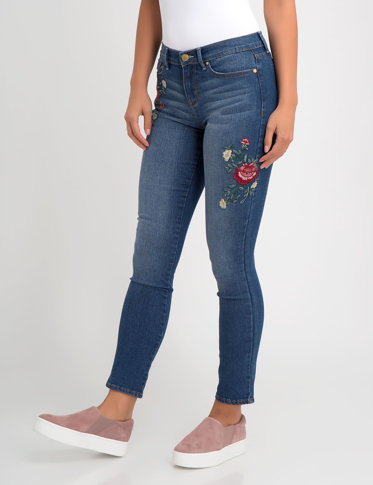 Floral Embroidered Stretch Skinny Jeans for Women